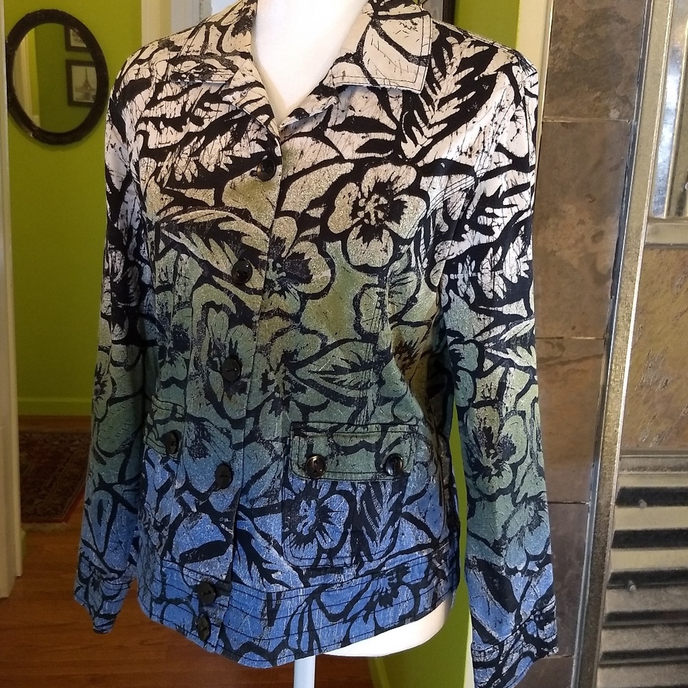 Chico's Floral Cotton Ombre Jacket